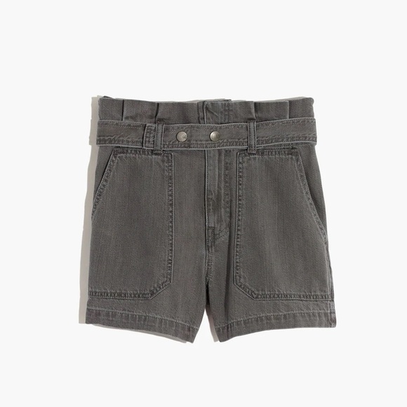Madewell Denim Snap-Belt Paperbag Shorts in Pale Grey Sz 28 - Picture 4 of 12